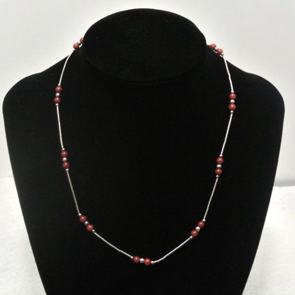 Liquid Sterling Silver Necklace w/Coral Beads